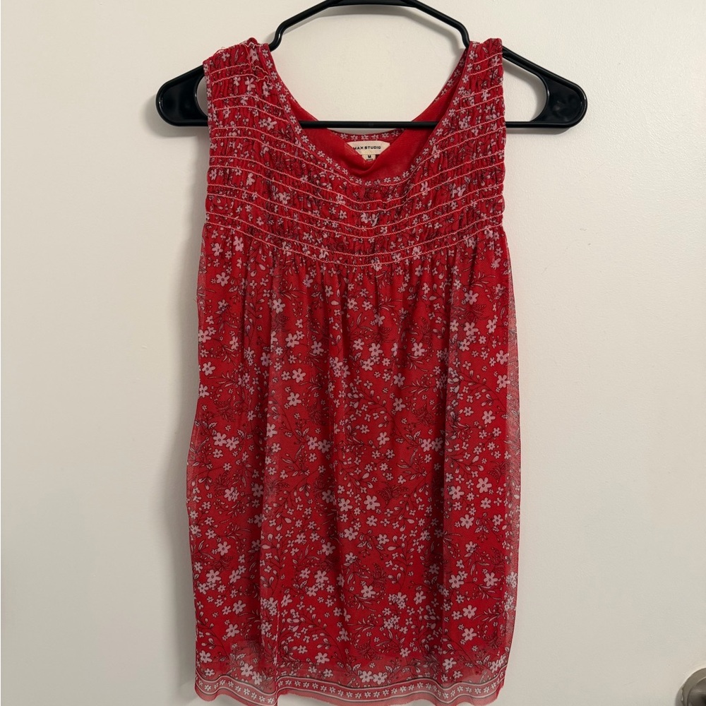Max Studio Red and White Floral Blouse